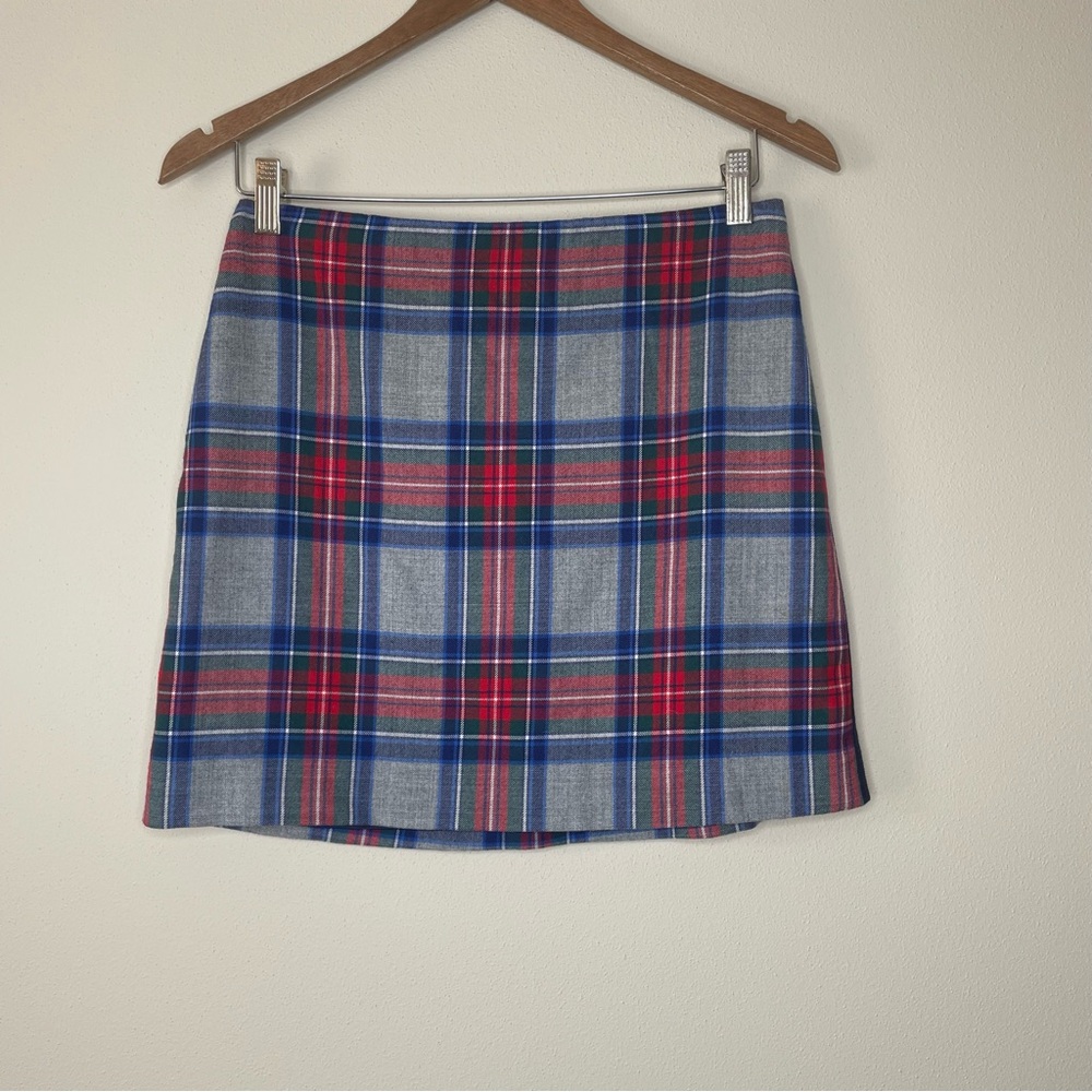 Vineyard Vines Jolly Plaid Postage Stamp Mini Skirt in Gray, Red & Blue